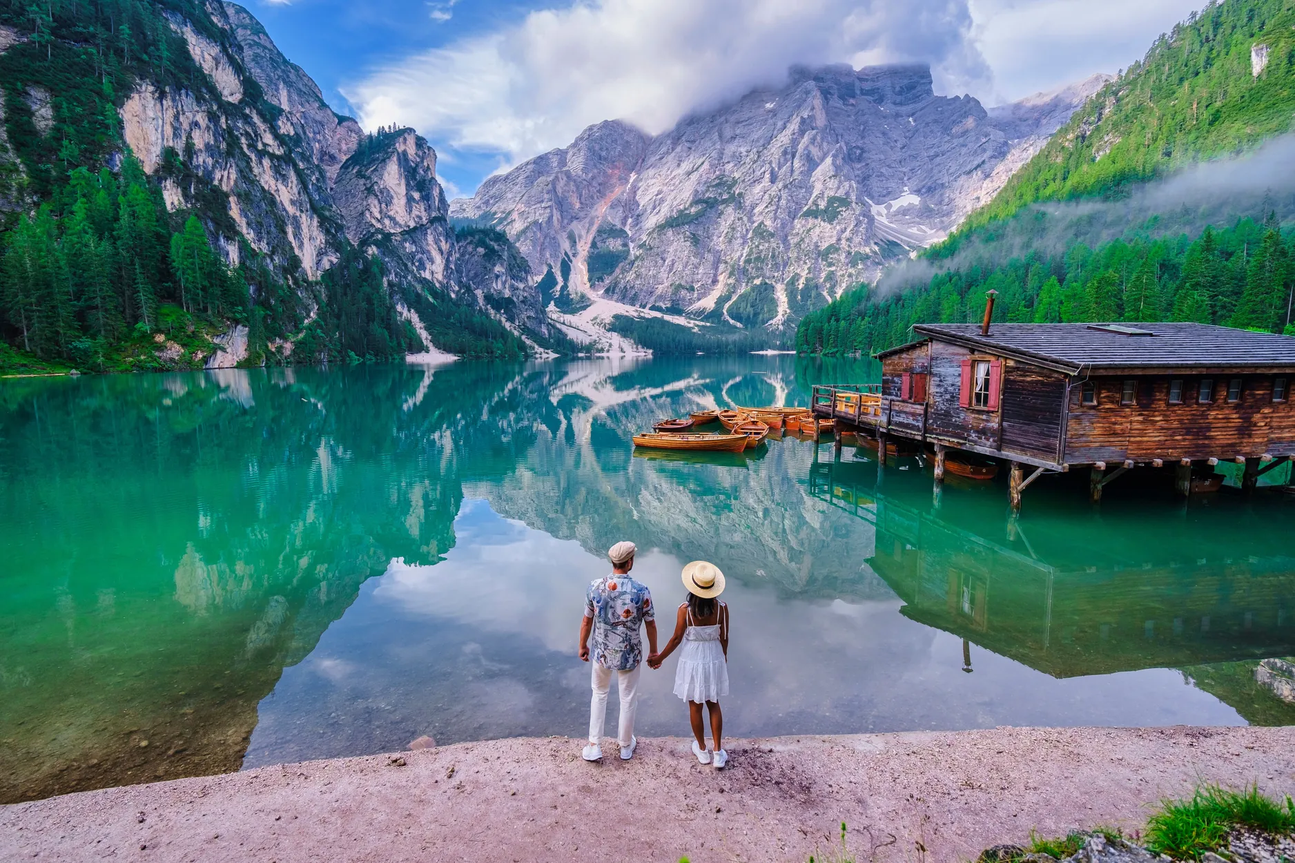 A mountain lake surrounded by peaks