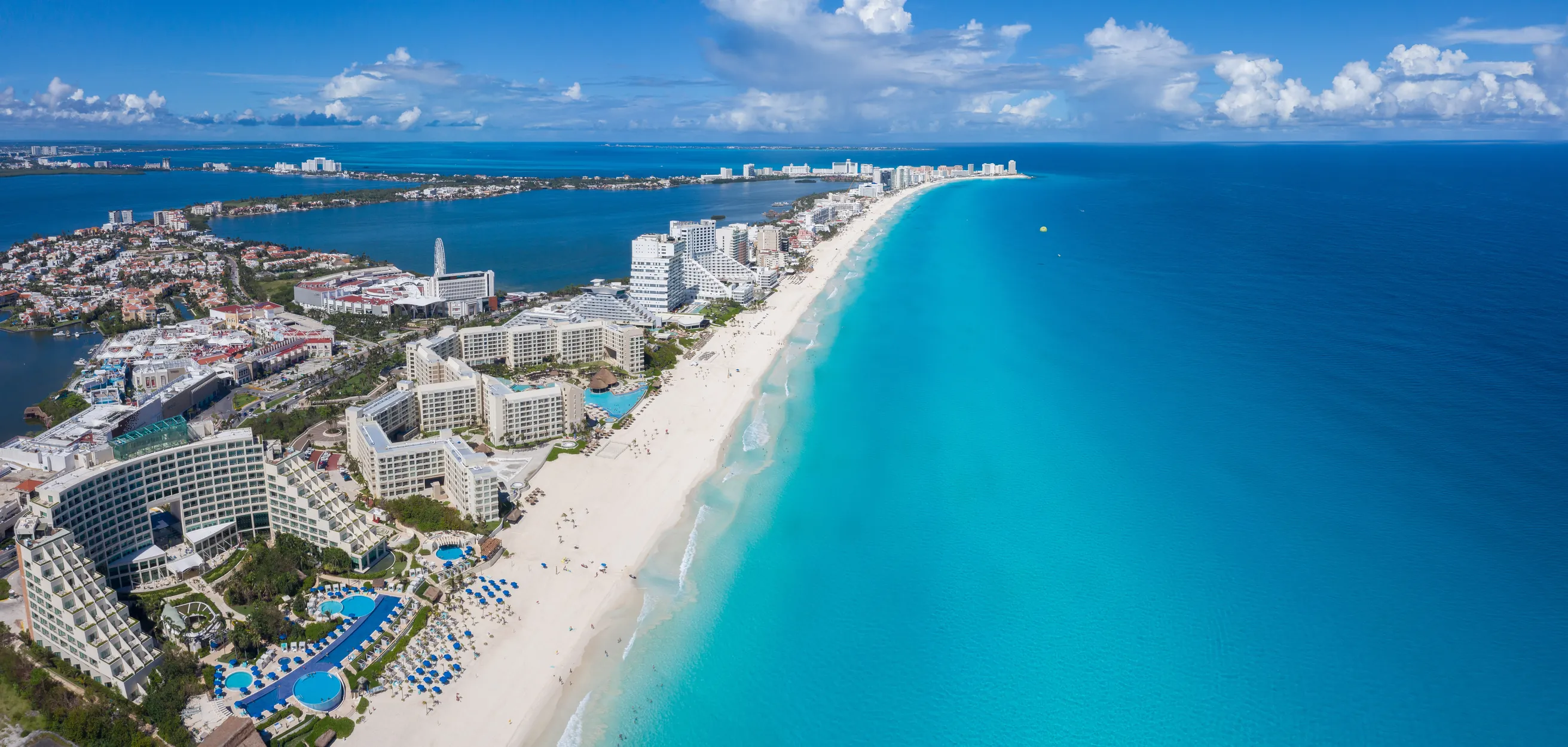 Aerial view of a beach and turquoise water