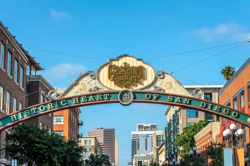 The Gaslamp Quarter arch in downtown San Diego